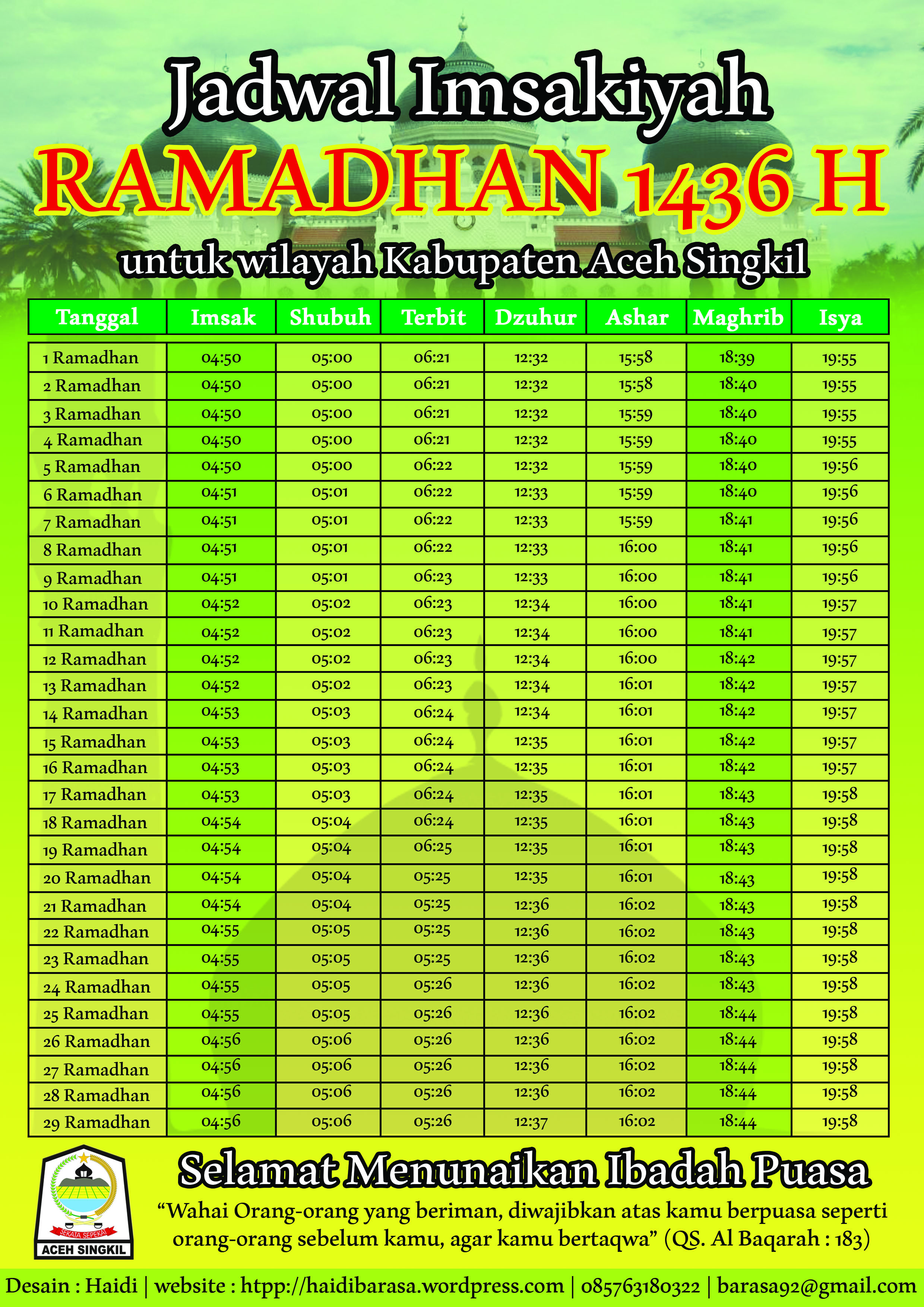 Jadwal Imsakiyah RAMADHAN 1436 H untuk Wilayah Kabupaten 